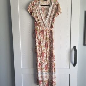 Pretty Garden Wrap Boho Floral Maxi Dress Large